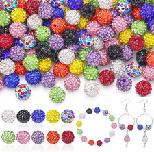 100 pcs 10mm Rhinestone Beads for Jewelry Making, 10 Mixed Colors Shiny Round Sh