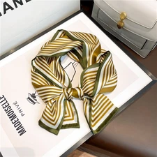 100% Pure Silk Rectangle Scarf Women Neckerchief Vintage Striped Tied 150*15cm-