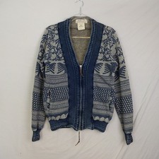 Remi Relief Strickjacke Herren Large blau Reißverschluss Pullover V-Ausschnitt