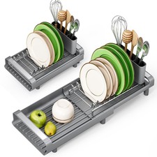 TOOLF Small Dish Drying Rack, Expandable and Space-Saving, Gray Small,