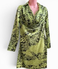 River Island Green Animal Print Cowl Neck Mini Dress Long Sleeve UK 10