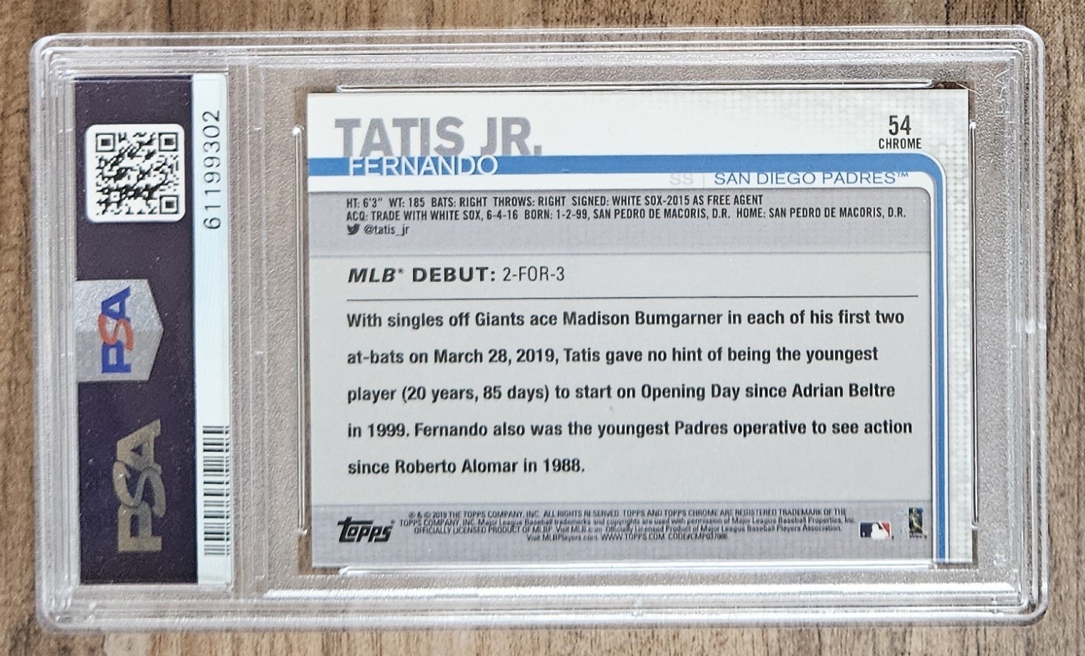 ⚾ Fernando TATIS JR RC *Rookie Debut Update* PSA 9 2019 Topps Chrome #54 Mint view 2