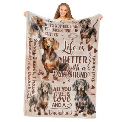 Dachshund Gifts for Women, Weiner Weenie Flannel Throw Blanket for 50x65 Inches