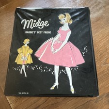 Mattel 1963 Midge Barbie Doll Carrying Case Vinyl Handle Black Pink Zipper
