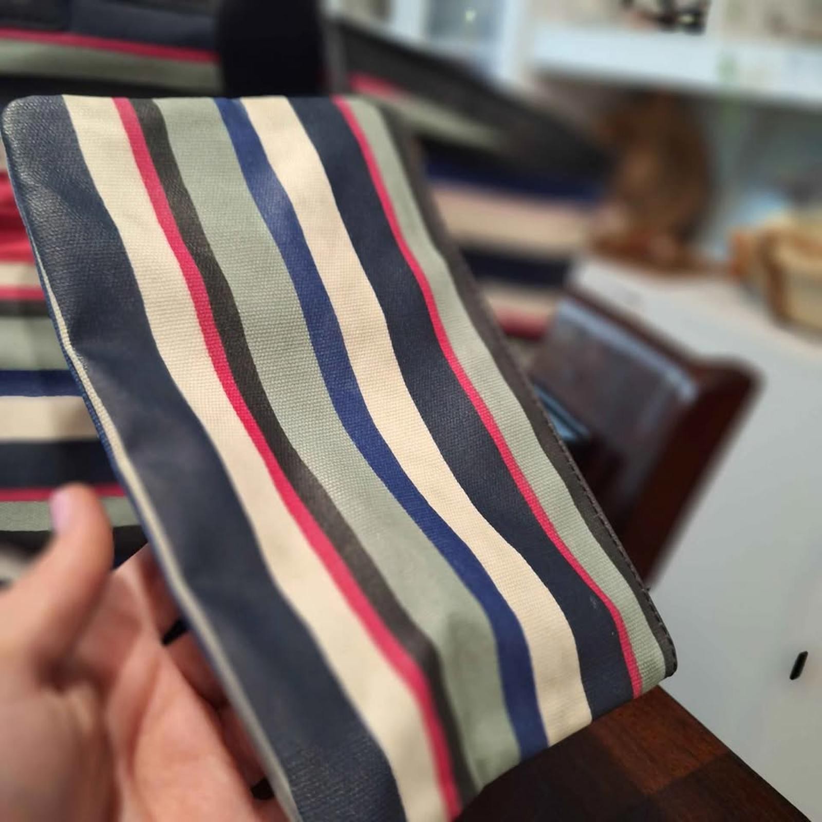 Fossil Eliza Beach Tote Blue Multi Stripe Bag 2pc Set w/ Wallet 19x13” 