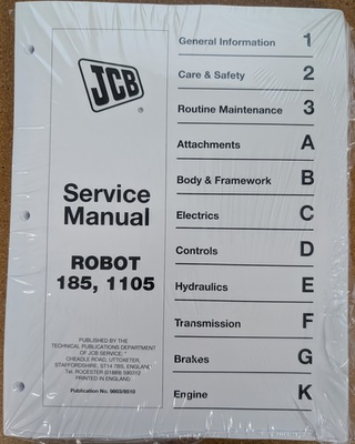 #ad JCB Robot 185 185HF 1105 1105H Service Shop Repair Manual Part # 9803 8510 $41.86