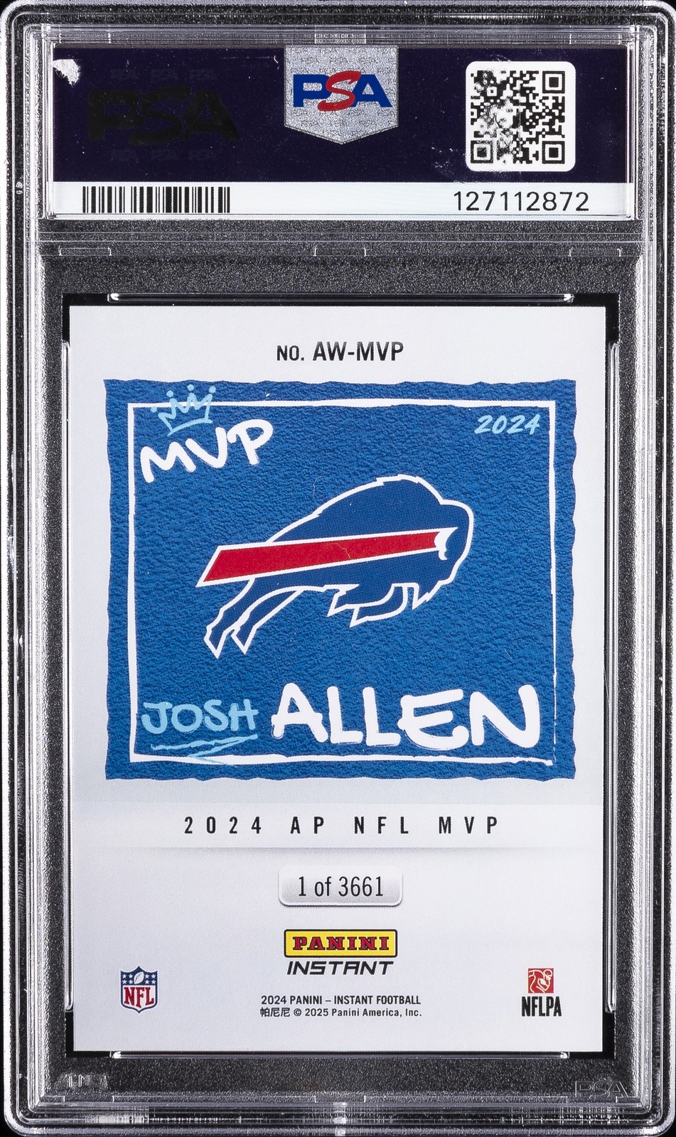 2024 PANINI INSTANT NFL AWARD WINNERS #MVP JOSH ALLEN PSA 10 view 2