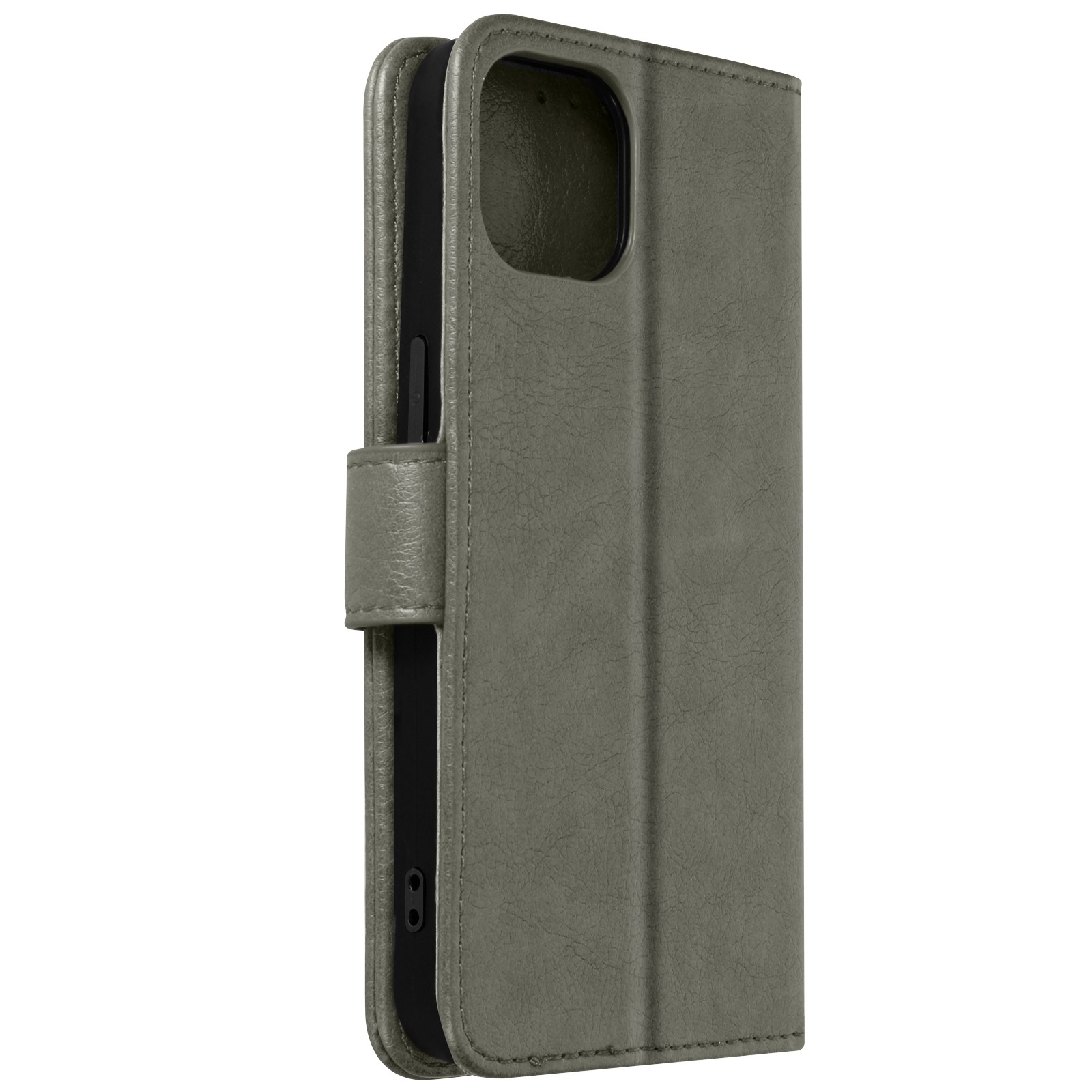 Housse iPhone 13 Pro avec support vidéo et rangement carte bleu gris
