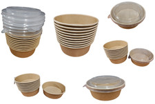 500ml Round Kraft Food Container Box with/without Clear Lids Eco Degradable