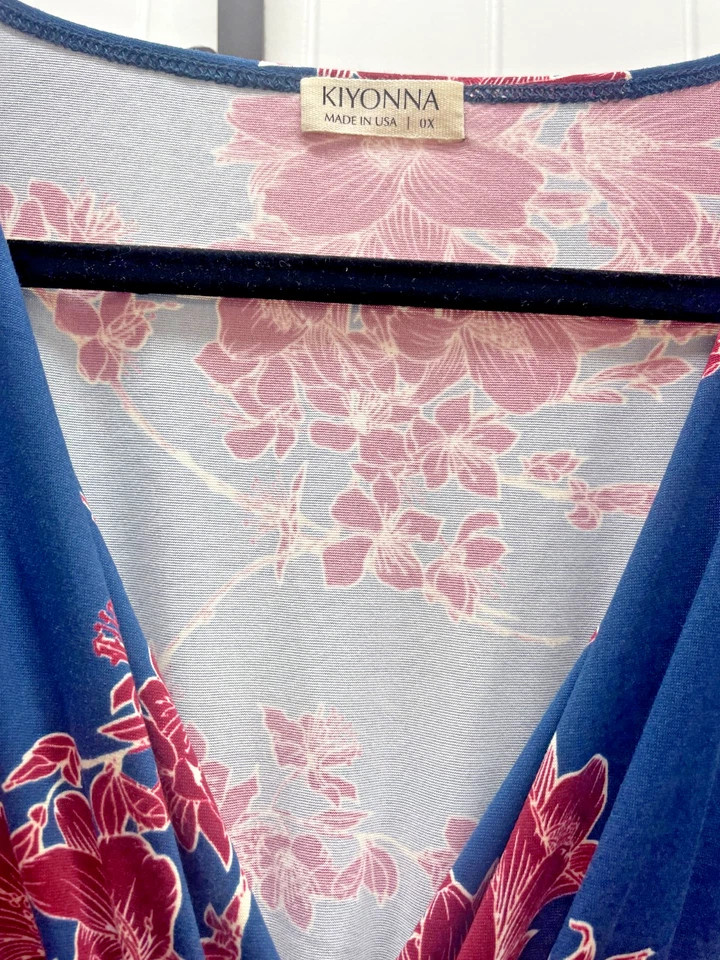 Kiyonna Plus Maxi Dress Vienna Blue Red Cherry Blossom Print Curvy Size 0X - Image 3 of 4