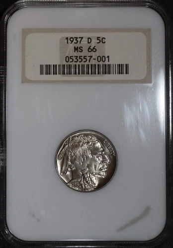 1937 D Buffalo Nickel 5C - NGC MS66 Old Fatty Holder - Superb Coin SKU#741