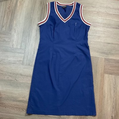 GOLFINO Tennis Dress Womens 14 XL Navy Blue Sleeveless Stretch Red White  Preppy | eBay