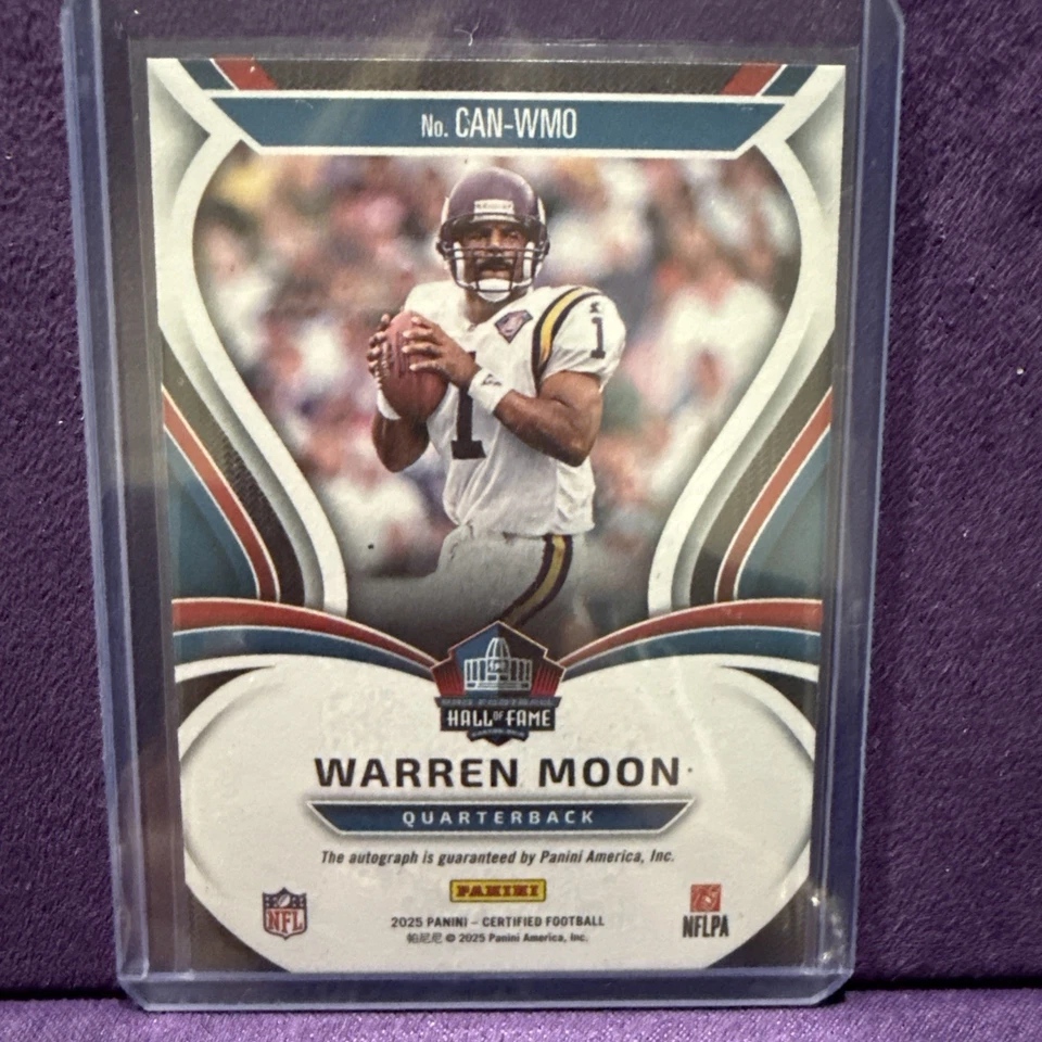 WARREN MOON CAN-WMO 2025 certificado Panini Canton púrpura automático/30 HOF Foto 2 de 2