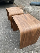 2 Bentwood Bent Walnut Plywood Mid Century Modern Vtg Bench Stool Side Table Dan