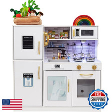 Kids Pretend Play Kitchen Set w/ Light, Sink, Oven, Microwave, Accessories 3-8 Y