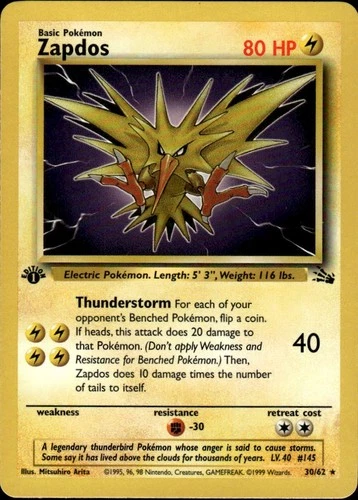 Zapdos 30 Rare Fossil 30/62 Lightning 1st Edition Pokemon Card