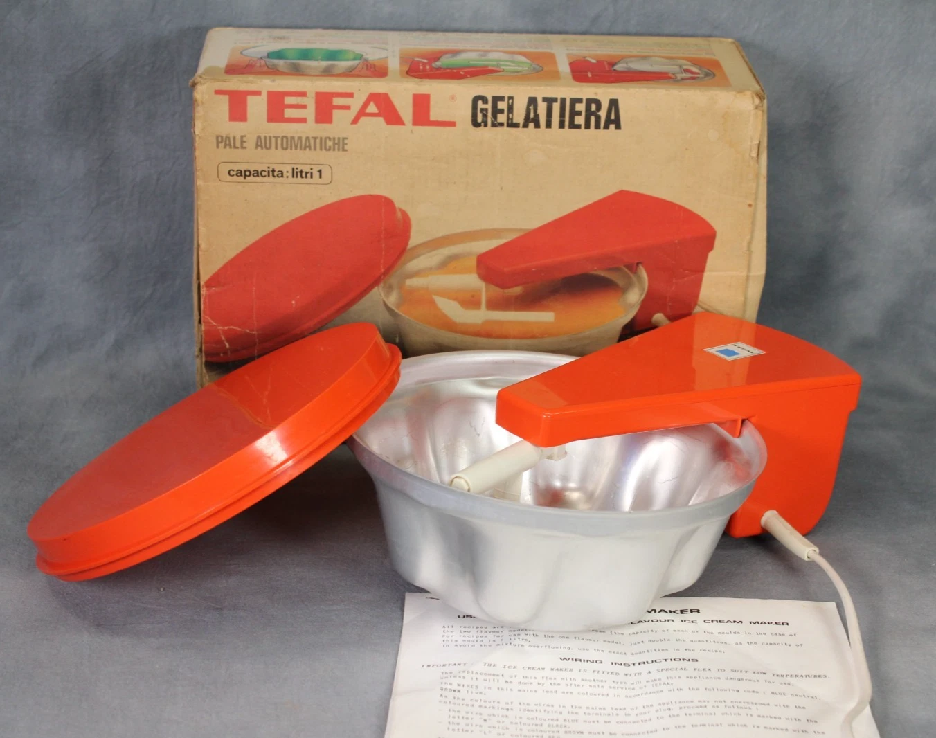 Working Vintage Tefal Gelatiera Ice Cream Maker Orange & Silver Boxed & Manual