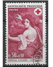 Timbre YT 1581 MI 1648 Croix rouge tableau Automne Nicolas Mignard 1968 Oblitéré