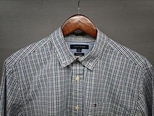 Tommy Hilfiger Men's Button-Up Shirt Blue Plaid L Long Sleeve 80s 2ply