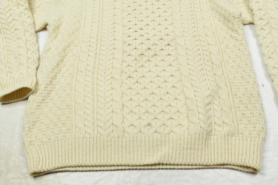 Vintage Orvis Fisherman Sweater Mens Large Cream Wool Chunky-Knit Long Sleeve - Image 4 of 4