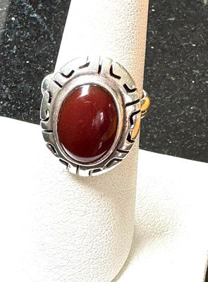 925 Mexican Vintage Sterling Silver  Mexico CII Red Carnelian Ring   Size 7