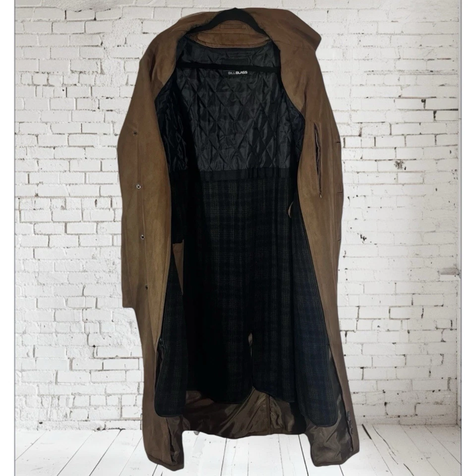 Gabardina Bill Blass gamuza botón forro extraíble talla Interior 40 cuadros marrones Foto 3 de 4