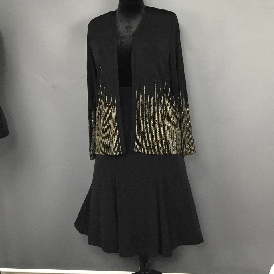 Picadilly Fashions Skirt Suit Set Womens Medium/Large Black Metallic Embellished - Image 3 of 4