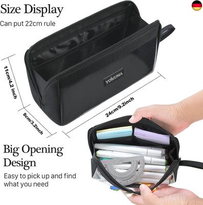 3er Set Federmäppchen Schwarz – Transparentes Netz, 20 Cm, Mit Schlüsselband, Für Schule & Reise