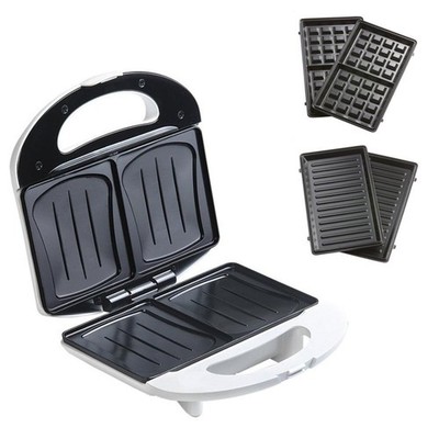 3in1 Sandwichmaker + Waffeleisen + Grill Antihaft Backplatten 750W Weiß NEU