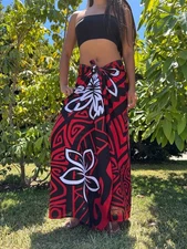 Hawaiian Design Sarong Red Black Tribal Hibiscus Honu Wrap Beach Pareo Dress