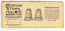 Antique 1890s Cosmopolitan Sewing Pattern Ladies' Skirt Drawers Waist 28