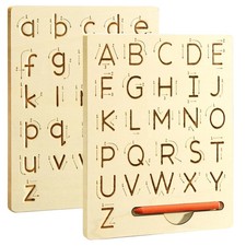 Wooden Letters Practicing Board,Reusable Handwriting Alphabet Tracing Board Doub