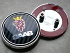 2x 68mm Black Carbon Fibre SAAB Bonnet Emblem Sticker Car Front and Rear