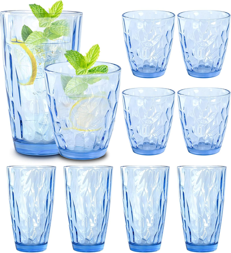 Drinking Glasses Tumbler Light Blue Set of 8, for Water,Cocktail,Juice,Beer,Iced