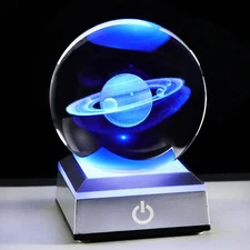 3D Saturn Crystal Ball with LED Base - Unique Gift for Astronomy Lovers