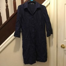 Mexx blue Safari Style Button Front Linen long Sleeve Dress Uk 12