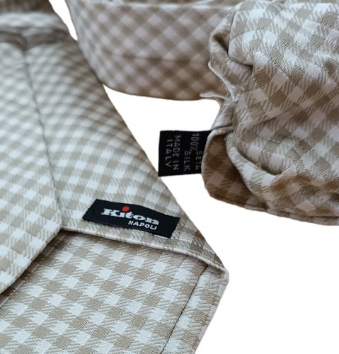 KITON 7FOLD Beige Plaids & Checks Silk Tie ITALY 62"/ 3.7" EC - Picture 6 of 8
