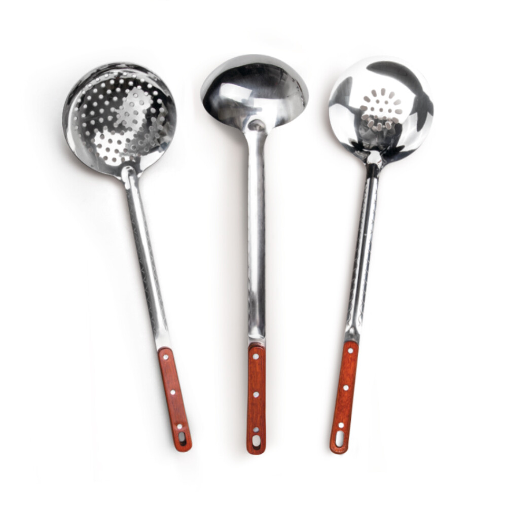 Schaumlöffel Schöpfkelle 3er Set für Plov 48 cm mit Holzgriff Шумовка узбекская