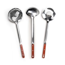 Schaumlöffel Schöpfkelle 3er Set für Plov 48 cm mit Holzgriff Шумовка узбекская
