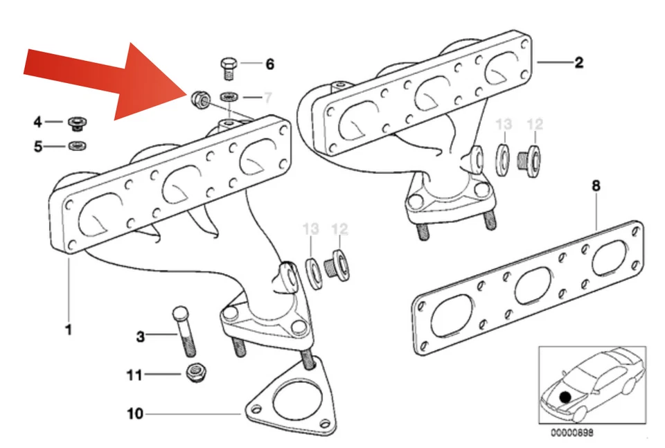 Tuerca de cobre de 7 mm para BMW E46 x12 M7 colector de escape perno a culata Foto 2 de 3