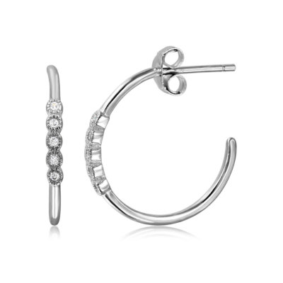 LOOP EARRINGS W/ ROUND LAB ACCENTS/ 925 STERLING SILVER / SIZE 20MM BY 2MM