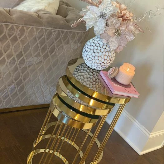 Avellino Gold Metal Stackable Nesting Tables End Tables Side Table Mirrored - Image 3 of 4