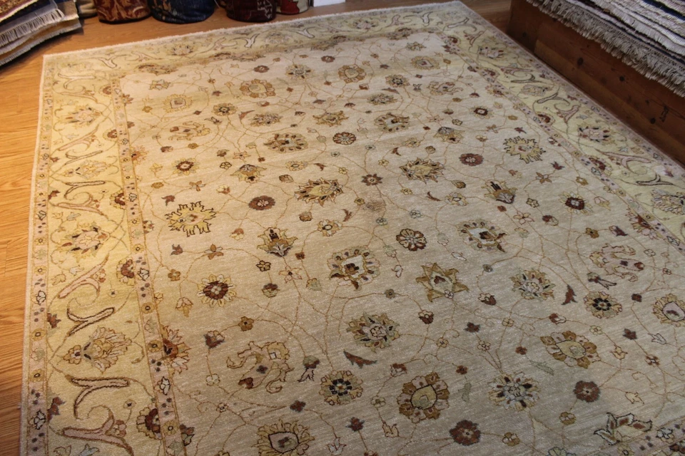 Alfombra oriental hecha a mano fondo beige 8x10 pies pila de lana fina calidad 8' x 10' Foto 4 de 4