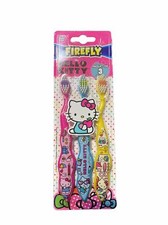 Firefly Sanrio Hello Kitty Kids Toothbrush 3 Pack -Yellow Pink Blue Wavy.  D  
