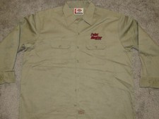 DICKIES Button Up Work SHIRT Mens 2XL Short Sleeve Pockets Beige 65/35 Uniform