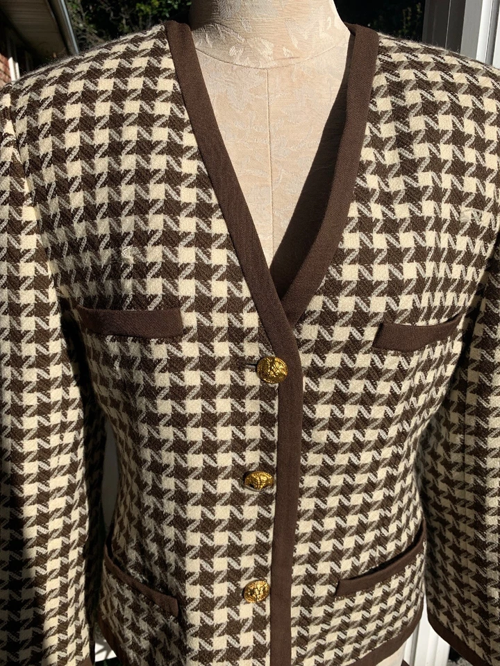 Antigo JH Colecionáveis Manga Longa Frente Aberta Marrom Bege Forrado Lã Feminino Tamanho 10 - Imagem 2 de 4