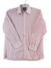 BONOBOS Wrinkle Free Slim Fit Pink Plaid 17-34 Long Sleeve Button Dress Shirt