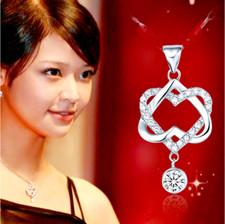 DOUBLE INFINITY HEART WOMEN CZ Charm On 22" 925 Sterling Silver Chain Gold Gift