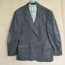 Vintage Colony Club Tweed Wool Blazer Jacket 46L Herringbone 2 Button Gray Black