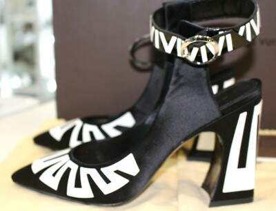 Louis Vuitton Black&White Satin Leather Ankle Strap Block